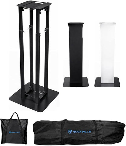 Rockville RTP82B 8 ft Adjustable Black Totem Moving Head Light Stand, Dual Scrims, Travel Bags, Speaker Mount, for DJs and Stage Lighting