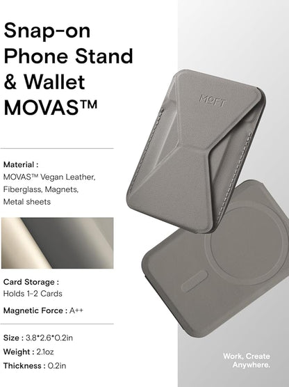 MOFT Magnetic Wallet Stand Compatible with iPhone 16/15/14/13/12 Series, Angle Adjustment & Magsafe Compatible MOVAS Phone Stand,Taupe