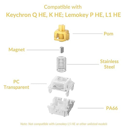 Keychron Magnetic Switches Dawn Linear - 110 PCS, 30gf, Pre-Lubed, 0.1mm Adjustable Actuation, Gateron Double-Rail Hall Effect, Compatible Replacement for HE Keyboards Only