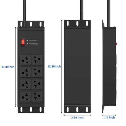 CCCEI Heavy Duty Power Strip Surge Protector 20 AMP Switch, 12 Gauge Extension Cord with Multiple Outlets, Industrial, Shop, Garage High Amp Wall Mount Electric Extender. 4FT, Black.