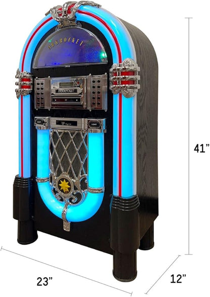 Arkrocket Taurus II Mid-Size Jukebox Vinyl Record Player Bluetooth USB SD CD Player Radio Retro Turntable Classic Jukebox (Taurus II - Black)