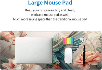Gaming Mouse Pad, Large Non-Slip Rubber Base Mousepad, Keyboard Mouse Mat, Desk Pad with Stitched Edges, 31.5x11.8inch, Art Bird Flower