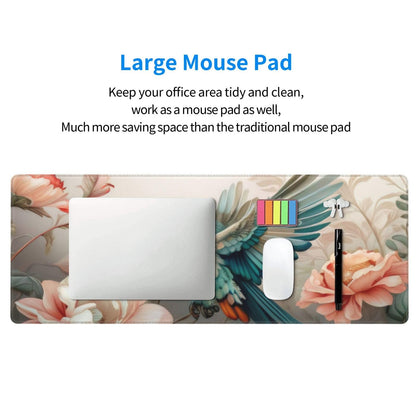 Gaming Mouse Pad, Large Non-Slip Rubber Base Mousepad, Keyboard Mouse Mat, Desk Pad with Stitched Edges, 31.5x11.8inch, Art Bird Flower