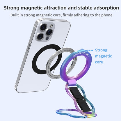 RESPECTED-BRO-Magnetic-Phone-Grip-Stand-with-Finger-Strap, 4-in-1 Magnetic Ring Holder, Kickstand and Elastic Strap for Phones, Universal Fit for iPhone 17/16/15/14/13/12, Android and Cases (Colorful)