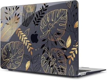 Teryeefi for MacBook Pro 13 inch Case M2 M1 2022 2020-2016 Release (Model A2338 A2289 A2251 with Touch Bar), Plastic Hard Shell Case & Keyboard Cover & Screen Protector, Golden Palm Leaves