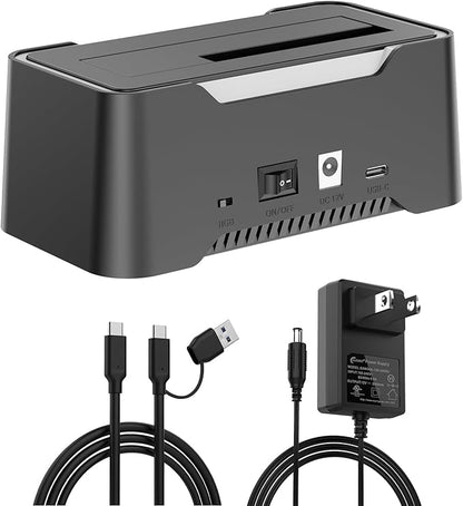 USB-C Hard Drive Docking Station, 2.5"/3.5" Inch SATA Enclosure with Cable, Speed up to 5Gbps, Tool-Free USB 3.0 to SATA External Hard Drive Dock with 12V/2A Power. Support up to 24TB