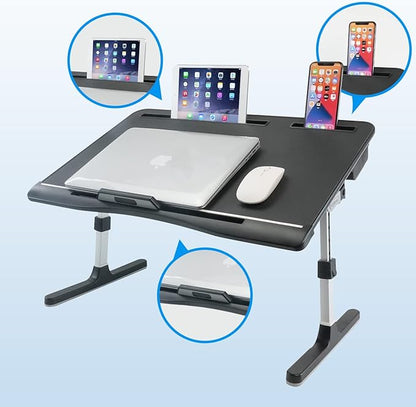 Laptop Bed Tray Table [Luxury PVC Leather], Adjustable Laptop Desk for Bed, Foldable Lap Desk for Laptop with 2 Drawers, Multifunctional Table for Working, Eating, Writing, Gaming, Drawing
