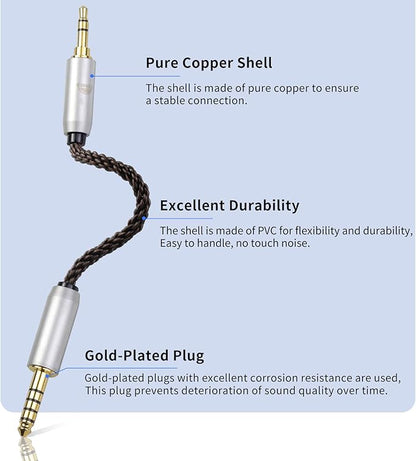 okcsc 4.4MM Male to 3.5MM Male Ultra Short Hifi Audio Cable - OFC Pair Recording Cable - 8-Core Braided Structure - 5.82 inch