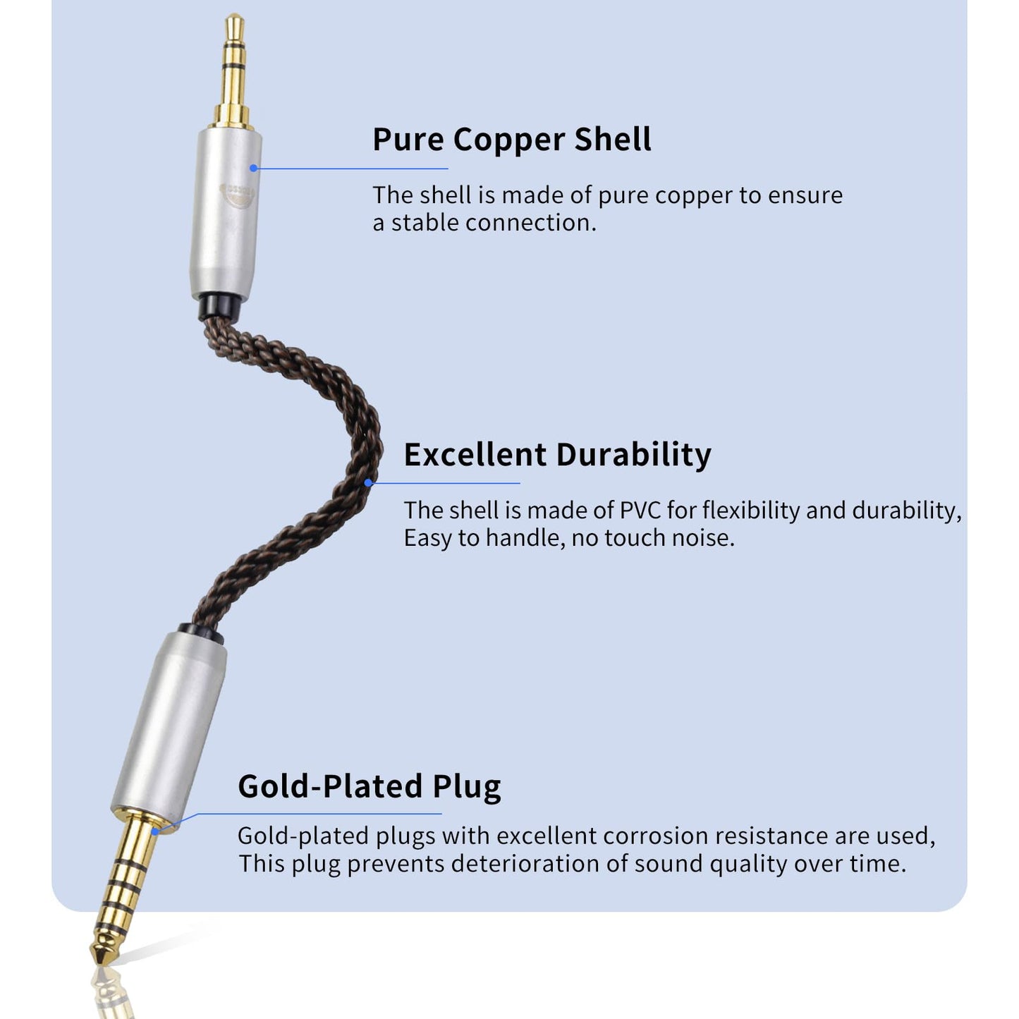 okcsc 4.4MM Male to 3.5MM Pro Male Ultra Short Hifil Male to Male AUX Audio Cable OFC Pair Recording Cable Wire-Breakage-Prevention Design Adoption of 8-Core Braided Structure 5.82 inch