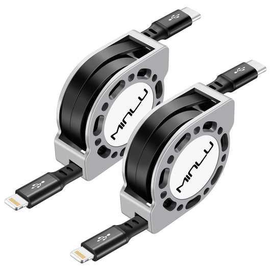 MINLU USB Type C to Lightning Cable 4Ft 2Pack, Retractable iPhone Charger Fast Charging for Retractable Car USBC iPhone Cord for iPhone14 13 12 11 Pro Max, 15 14 Plus, XS Max, SE, XR, X, 8, 7, 6S
