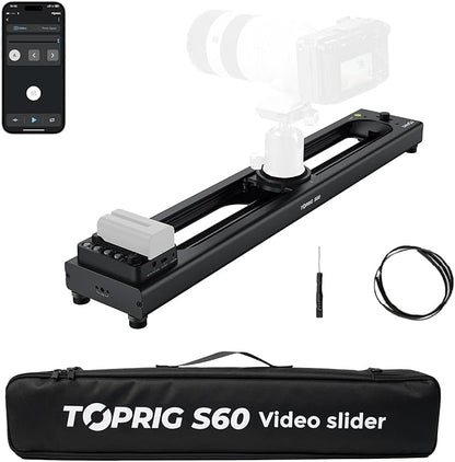 Accsoon Toprig 24inch/60cm Motorized Camera Slider, Bluetooth Video Slider with Button/APP Control, Time-Lapse/Loop Mode, Speed Knob, 120° Panoramic Shooting, Compatible with GoPro, Camera, DSLR