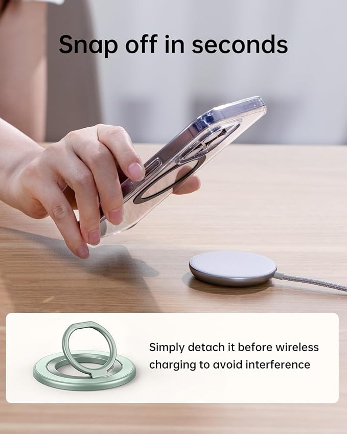 Syncwire Magnetic Phone Ring Holder for MagSafe, Magnetic Cell Phone Grip Stand Finger Ring Kickstand with Two-Sided Magnets Compatible iPhone 16 Pro Max 15 14 13 12 Android, Green