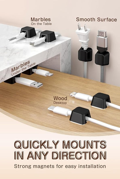 Maveek Magnetic Cord Clips, Cable Holder Magnet Silicone Cord Organizer Keyboard Keys Square Cable Management for Charging USB C Ethernet HDMI Home Office Car TV Cables (5 Pack, Black)