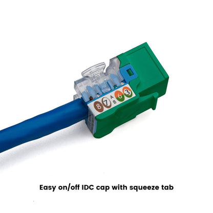 TRUE CABLE Cat6 Keystone Jack, Unshielded (UTP), 90 Degree Punch-Down, PoE++ (4PPoE) 100W, UL Listed, ETL Verified, ANSI/TIA Certified, Modular RJ45 Female, Green, 12 Pack
