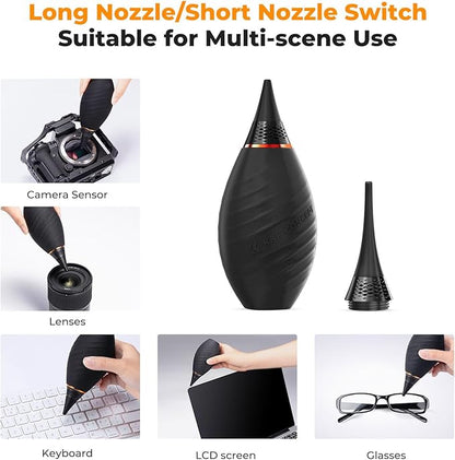 K&F CONCEPT 10-in-1 Camera Lens Cleaning Kit for DSLR Camera Lens Filter Cell Phones with Advanced Silicone Air Blower*1+Short Nozzle*1+Long Nozzle*1+Cleaning Cloth*6+Cleaning Pen*1+15ML Cleaner*1