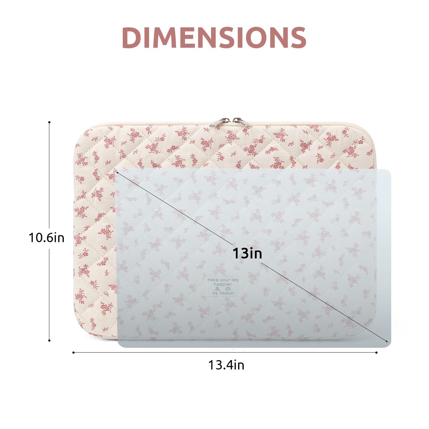 Puffy Laptop Sleeve 13 Inch Cute Quilted Laptop Protective Case Padded Floral Computer Sleeve for MacBook (A-Pink, 13 Inch)