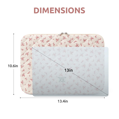 Puffy Laptop Sleeve 13 Inch Cute Quilted Laptop Protective Case Padded Floral Computer Sleeve for MacBook (A-Pink, 13 Inch)