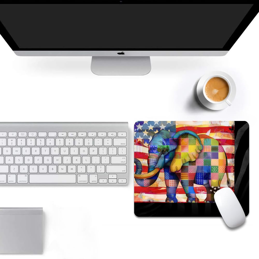 Square Mouse Pad American Flag，Colorful Baby Elephant-1,Gaming Mouse Pads for Desk,Soft Computer Waterproof Non-Slip Mouse Mat