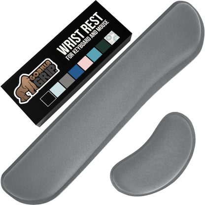 GORILLA GRIP Silky Gel Memory Foam Wrist Rest for Computer Keyboard, Mouse, Ergonomic Design for Typing Pain Relief, Desk Pads Support Hand and Arm, Mousepad Rests, Stain Resistant, 2 Piece Pad, Gray