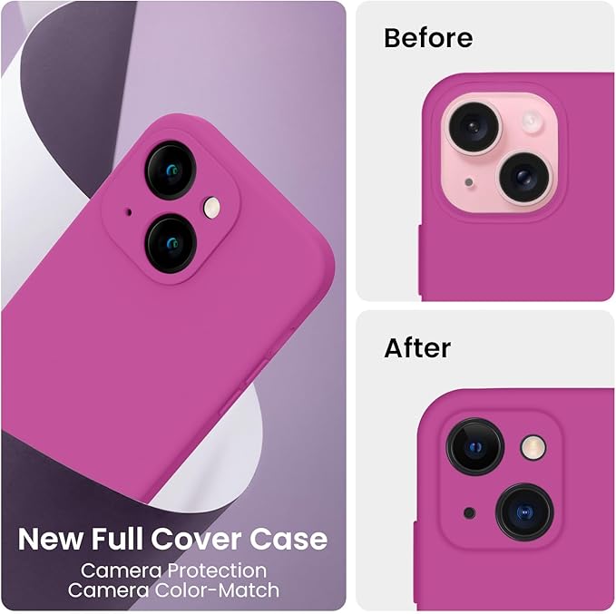 FireNova Designed for iPhone 15 Case, Silicone Upgraded [Camera Protection] Phone Case with [2 Screen Protectors], Soft Anti-Scratch Microfiber Lining Inside, 6.1 inch, Shocking Pink
