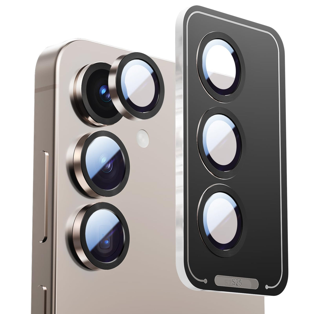 X-it Camera Lens Protector for Samsung S25 Plus, 9H Tempered Glass, Independent Metal Aluminum Edge Original Protection Design, Suitable for Phone Case, Anti-scratch, Anti-reflective,PinkGold