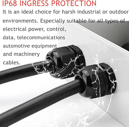 PENGLIN Cable Glands 1-1/4" NPT Nylon Cable Connector, Strain Relief Cord Connector, IP68 Waterproof Adjustable Locknut (1-1/4 Inch (5-Pack))