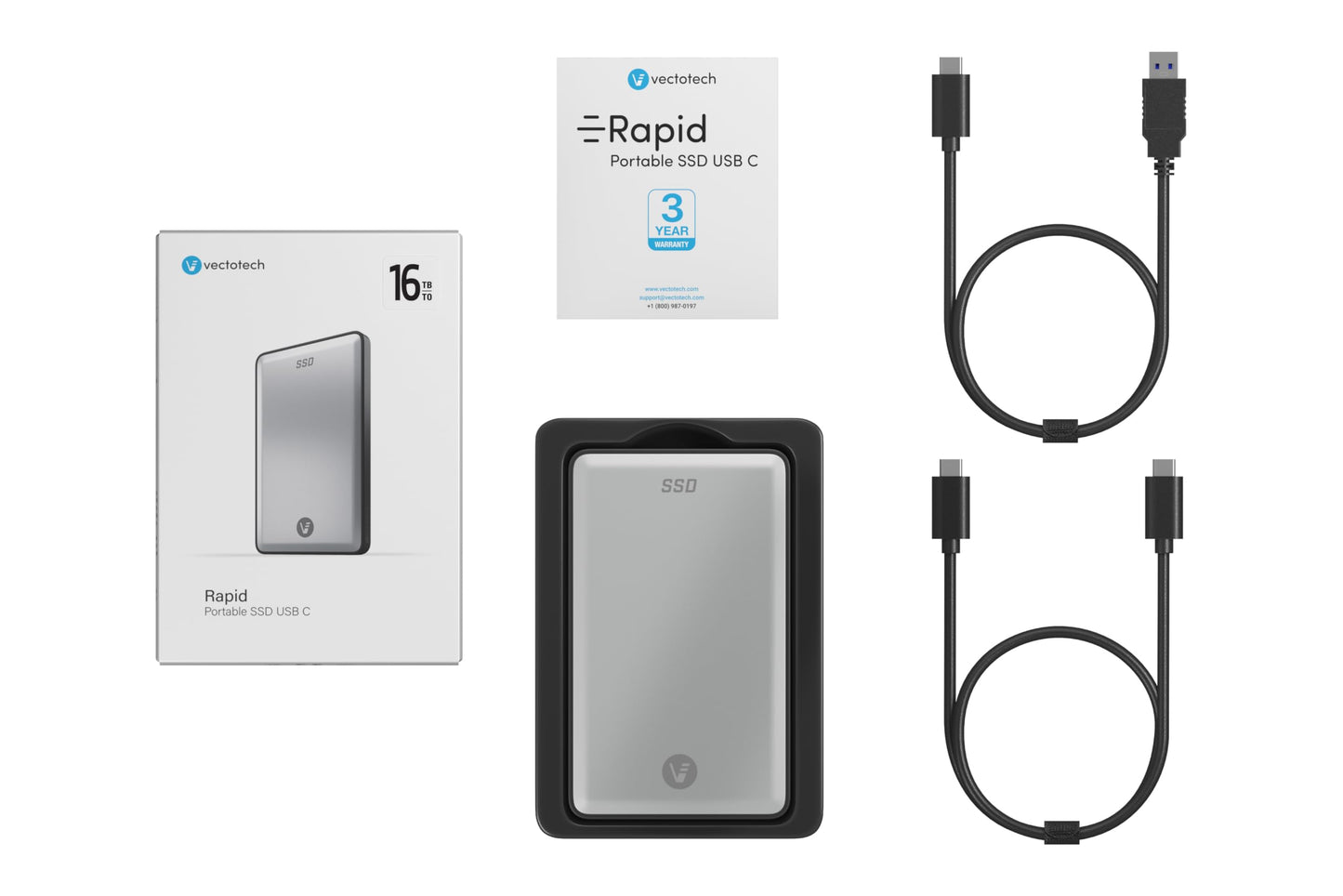 VectoTech 16TB External SSD USB-C Portable Solid State Drive (USB 3.1 Gen 2) | 3D NAND Flash | Rapid
