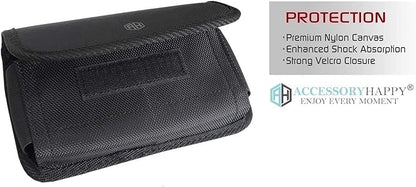 AH Military Grade Nylon Cell Phone Belt Holder for Men Horizontal Pouch Carrying Clip for [iPhone 6 6S 7 8 X XR XS 11 12] iPhone 11 Moto Droid x Holster PRO S8 S9 S7 S20 fits Otterbox or Thick Case