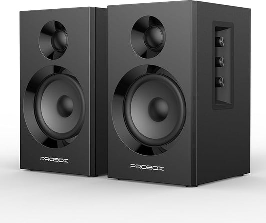 Probox Powered Bookshelf Speakers HiFi Computer Gaming Monitors with Bluetooth 5.3 & 24-Bit USB DAC Stereo Speaker PC Speakers 3.5" Woofer,1" Silk Dome Tweeter, Adjustable Bass/Treble BT16-Black