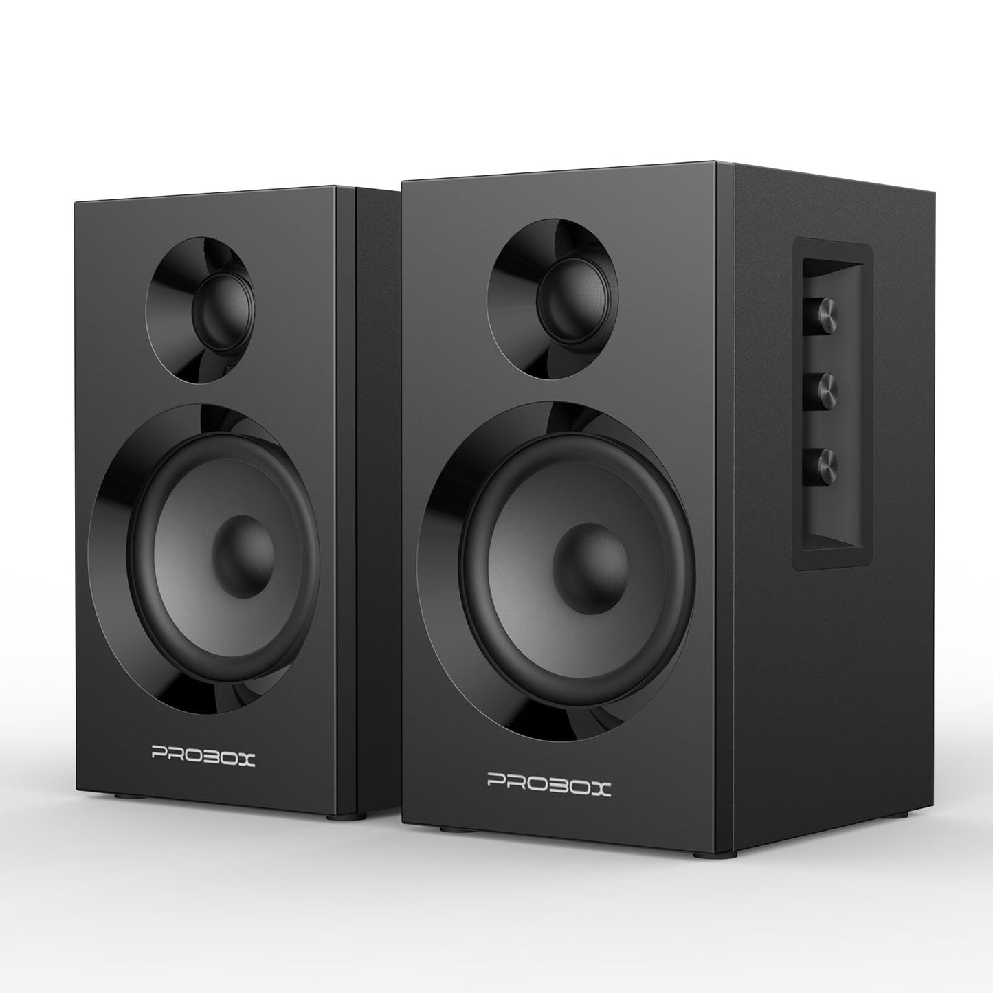 Probox Powered Bookshelf Speakers HiFi Computer Gaming Monitors with Bluetooth 5.3 & 24-Bit USB DAC Stereo Speaker PC Speakers 3.5" Woofer,1" Silk Dome Tweeter, Adjustable Bass/Treble BT16-Black