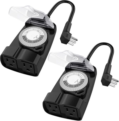 G-Homa 24 Hour Mechanical Outdoor Timer Outlet, Outdoor Timer for Lights, Waterproof, 2 Grounded Outlets, 15A 1/2HP, Heavy Duty, ETL Listed (2 Packs)