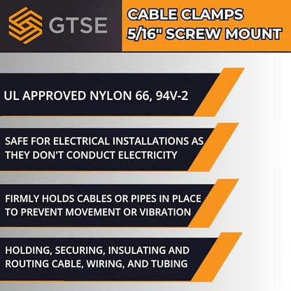 GTSE Black Nylon Plastic Cable Clamps, 5/16" Screw Mounts for Cable, Rope, Tube Management, 100 Pack