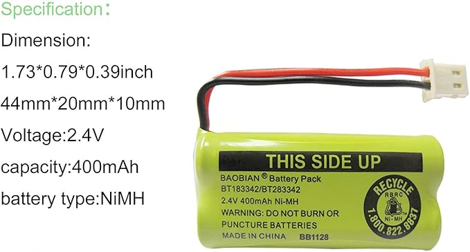 2.4V 400mAh Cordless Home Phone Battery for AT&T BT162342 BT-162342 BT166342 BT-166342 BT266342 BT-266342 BT183342 BT-183342 BT283342 BT-283342 VTech CS6329 CS6114 CS6419(Pack of 2)