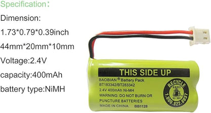 2.4V 400mAh Cordless Home Phone Battery for AT&T BT162342 BT-162342 BT166342 BT-166342 BT266342 BT-266342 BT183342 BT-183342 BT283342 BT-283342 VTech CS6329 CS6114 CS6419(Pack of 2)