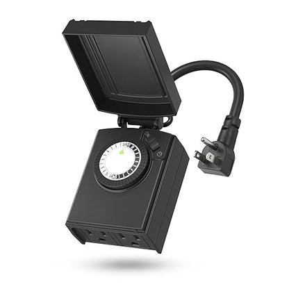 BN-LINK 24 Hour Heavy Duty Mechanical Timer, Outdoor Timer Outlet Waterproof with 30 Minutes Intervals, 2 Grounded Outlets for Christmas Lights Pool Pump,15A 1/2HP, ETL Listed