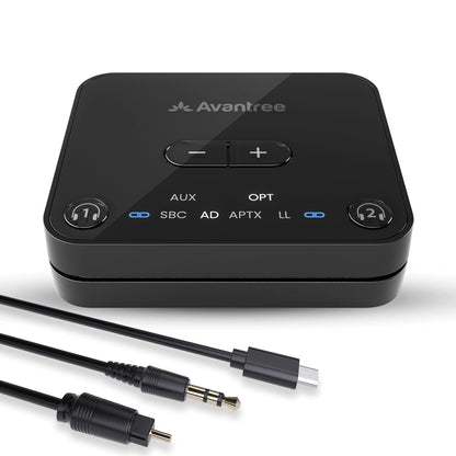 Avantree Audikast 3 – Bluetooth 5.3 Transmitter for TV Audio via Optical & AUX Outputs Only, aptX Adaptive, Dual Headphone Connection, 100ft Range – Not for HDMI–Only TVs