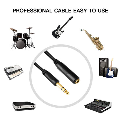 Devinal 6.35mm 1/4" inch TRS Plug Male to 1/4 Female Headphone Guitar Extension Cable Cord, Gold Plated Audio Cable Stereo Extender, 20 feet (6 M)