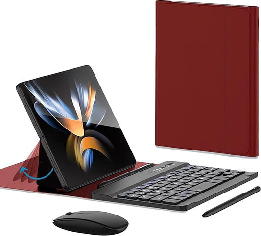 for Samsung Galaxy Z Fold 8 Ultra/8/7/6/5 Keyboard and Mouse, Portable Mini 7.9 inch Bluetooth Keyboard with Leather Stand Case and Pen, 4 in 1 Travel Set for Fold8 Wide Fold7 Accessories