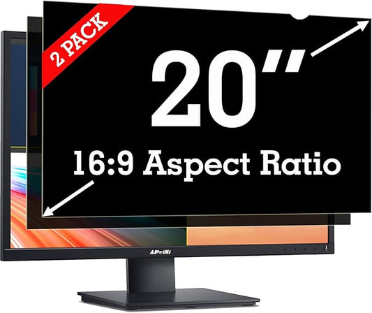 APeiSi [2 Pack] 20 Inch Privacy Screen Filter for Widescreen 16:9 Monitor | Privacy Shield | Anti-Glare | Anti-Blue light Protector | Eye Protection | Computer Security Private Filter