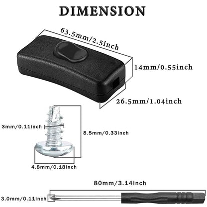 6PCS Inline Cord Switch AC 250V 2A Appliance Switch Replacement Button Control Rocker ON Off DPST with Cross Screwdriver Screw, for Bedroom Table Lamp Desk LED Lights OJ-318 Black