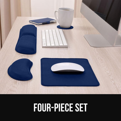 GORILLA GRIP Silky Memory Foam Keyboard Wrist Rest and Mouse Pad for Computer, Ergonomic Typing Support, Desk Office Supplies Gaming Accessories, Hand & Arm Mousepad Cushions and Coaster Set Navy Blue