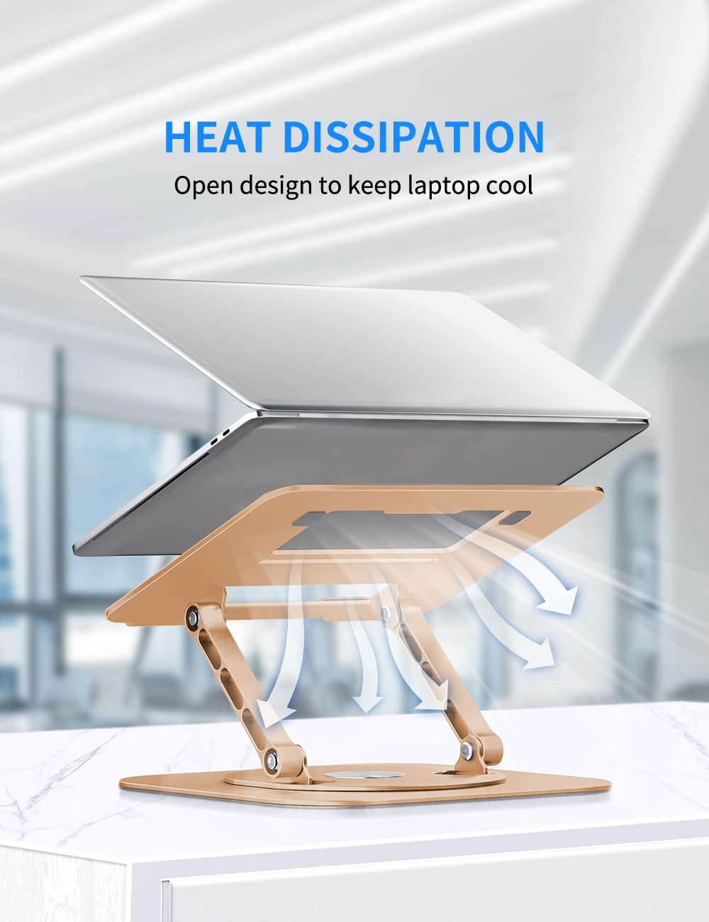 AOEVI Adjustable Laptop Stand with 360 Rotating Base, Computer Stand for Laptop Ergonimic Foldable Laptop Riser for Desk Compatible with MacBook Pro/Air Notebook up to 16 Inches, Gold