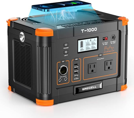 Portable Power Station 1000W (Peak 2000W) for Home Backup & Off-Grid
