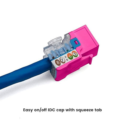 trueCABLE Cat6 Keystone Jack, Unshielded (UTP), 90 Degree Punch-Down, PoE++ (4PPoE) 100W, UL Listed, ETL Verified, ANSI/TIA Certified, Modular RJ45 Female, Pink, 24 Pack