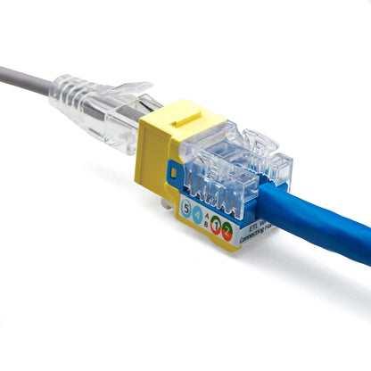 TRUE CABLE Cat6A Unshielded (UTP) Keystone Jack, 90-Degree Punch-Down RJ45 Female Module, PoE++ 4PPoE, UL Listed & TIA Certified, Yellow, 12 Pack