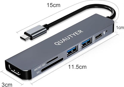 USB C Hub Multiport Adapter Dongle for MacBook Air 6 in 1 USB C to HDMI Multiport Adapter with 4K HDMI, 100W PD, USB 3.0, SD/TF Card Reader MacBook hdmi Adapter for MacBook Air/Pro, iPad, Dell XPS
