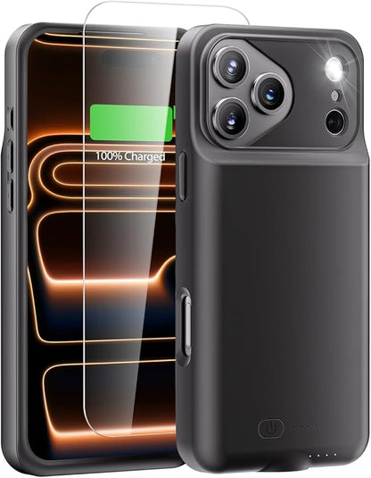 Battery Case for iPhone 17 Pro Max, Charging Case Charger 8500mAh Ultra-Slim Lightweight Powerful Battery Pack 15W Fast Rechargeable Anti-Fall TPU Juice Box for iPhone 17 Pro Max (6.9") Black