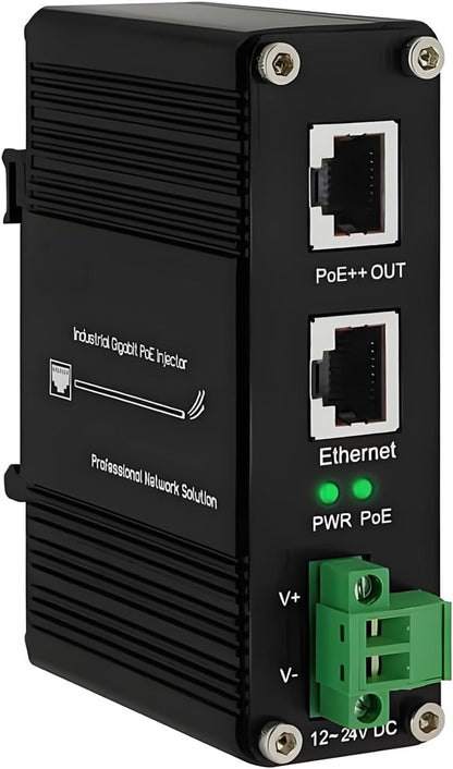 xoxnikior Industrial Gigabit 95W PoE++ Injector, 12-48VDC, DIN-Rail