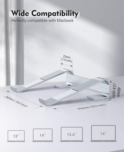 SOQOOL Laptop Stand for Desk, Computer Stand Riser for Desk,Ventilated Ergonomic Aluminum Notebook Stand Compatible with MacBook Air Pro Dell XPS HP 11 14 15.6 17.3 Inch Silver Work from Home