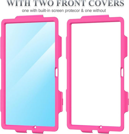 SEYMAC stock Case for Samsung Galaxy Tab A9+ Plus 11'', Full-Body Drop Protection Case with Screen Protector Pencil Holder [360° Rotating Hand Strap] &Stand, Pink+Black